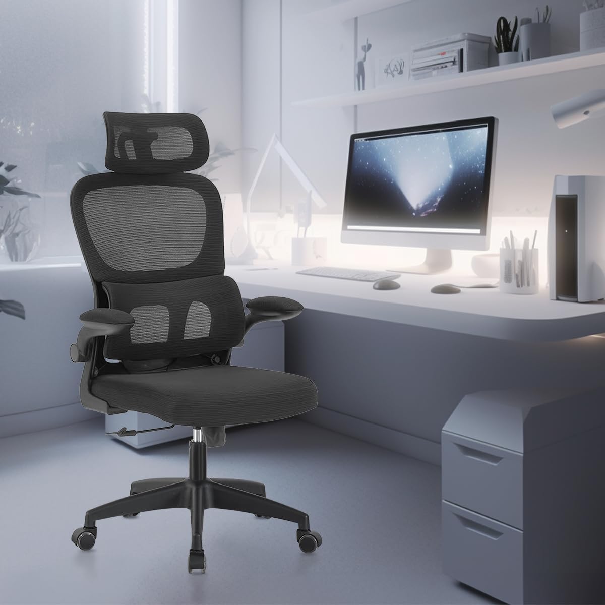 Cadeira de escritório com design ergonômico conforme NR-17